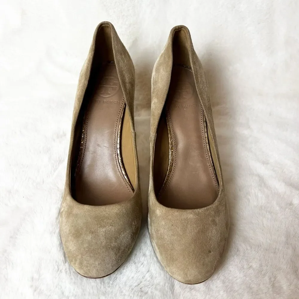 Tory Burch Tan Suede Pumps Snakeskin Stiletto Heels Women’s Sz 6M - Picture 4 of 9